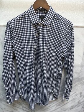 J. Crew Navy and White Gingham Button-Down Shirt